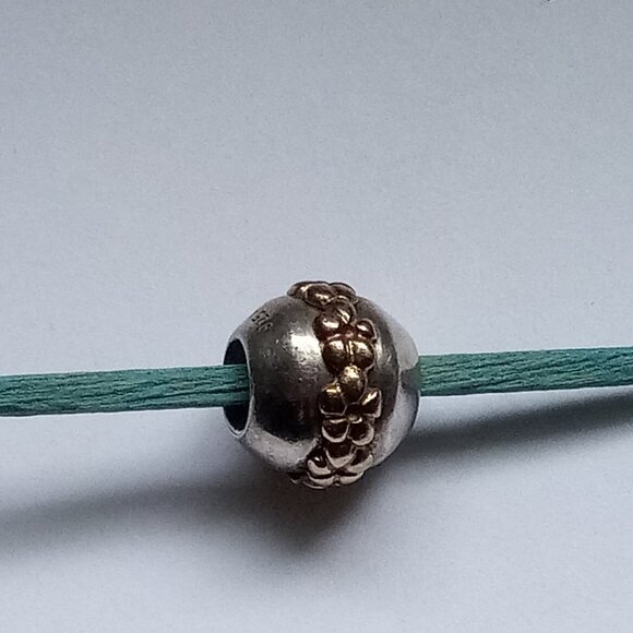 RETIRED PANDORA STERLING SILVER 14K YELLOW GOLD FLOWER SATURN CHARM 790179 - Picture 2 of 4